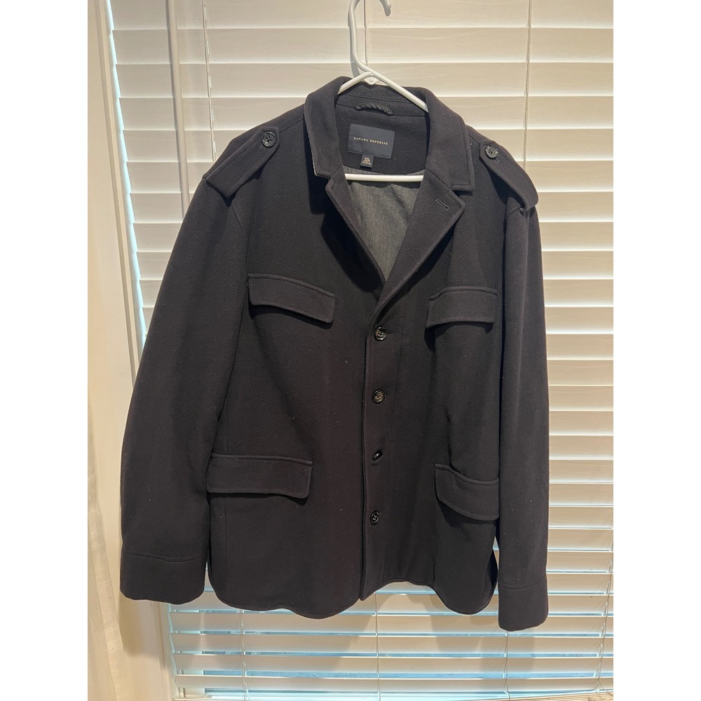 Banana Republic XXL Blue Wool Blend‎ Military Style Jacket Coat Mens